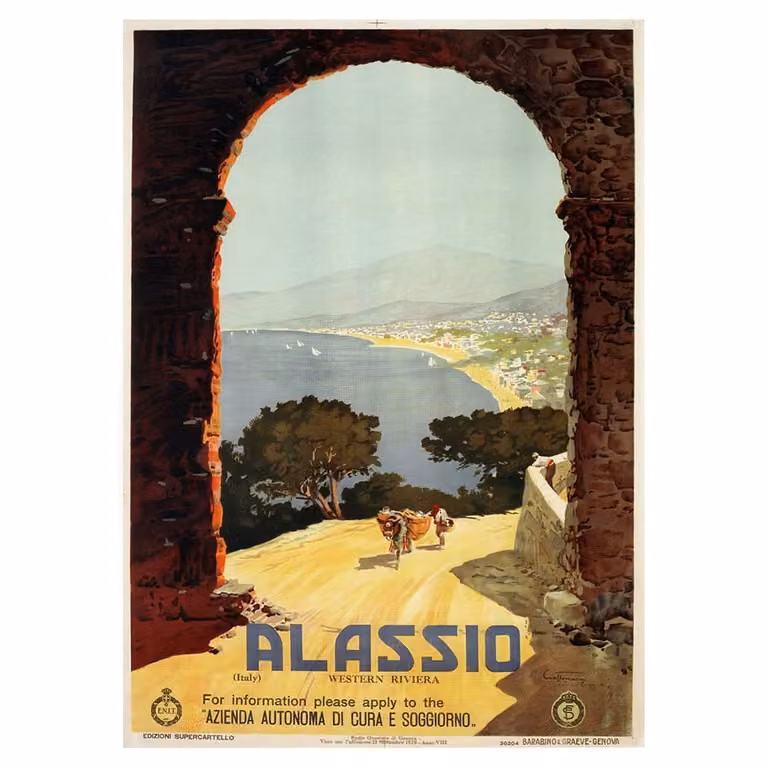 Cuadro lienzo vintage Cartel turístico Alassio de Legendarte multicolor, An/P/Al: 70 x 50 cm