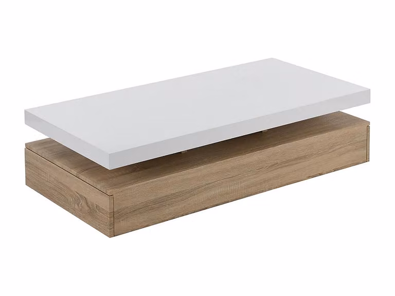 Mesa de centro rectangular VENTE-UNIQUE en MDF color blanco y beige con mecanismo de elevación