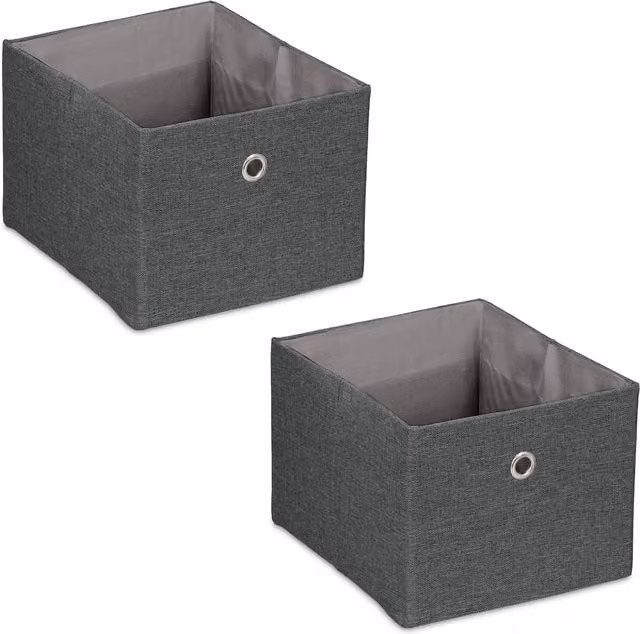 Set de 2 cajas de almacenaje plegables de tela con asa Relaxdays, color gris, An/P/Al: 16 x 20,5 x 25 cm