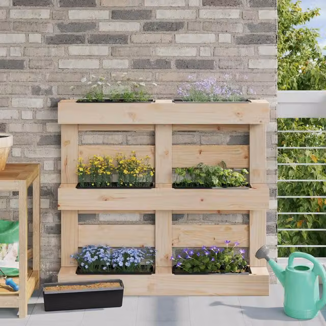 Set de 12 cajas de flores para palets Euro Maison exclusive en polipropileno negro para jardín y plantas de interior An/P/Al: 36 x 13,5 x 9,5 cm