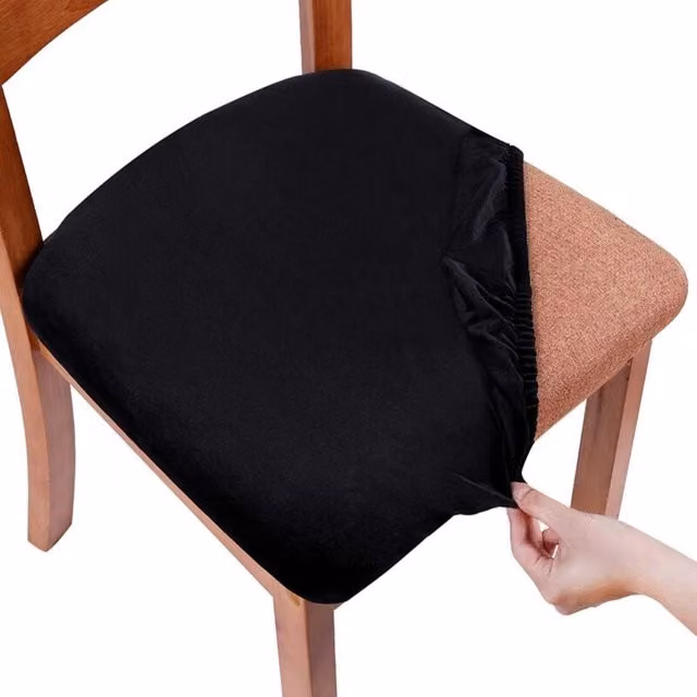 Juego de 4 fundas elásticas de terciopelo para sillas de comedor XISRENS, lavables, color negro