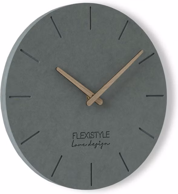 Reloj de pared analógico moderno Flexistyle Eko de madera gris con mecanismo silencioso, Diámetro: 30 cm