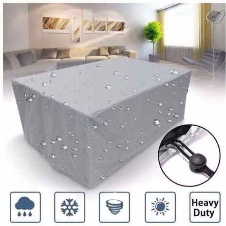 Funda protectora impermeable para muebles de jardín MIMIY en tejido Oxford, ideal para mesas o bancos, disponible en azul o gris, An/P/Al: 140 x 140 x 90 cm
