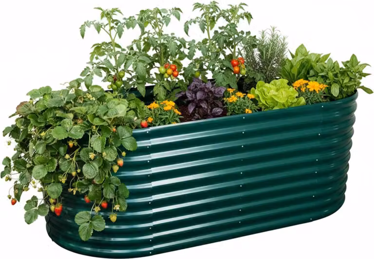 Jardinera elevada semicircular Northix de acero galvanizado para huerto o jardín ornamental en color verde An/P/Al: 160 x 80 x 80 cm