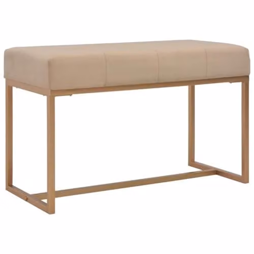 Puf taburete decorativo de terciopelo beige con estructura metálica dorada HELLOSHOP26 An: 80 cm, Al: 51 cm, P: 36 cm
