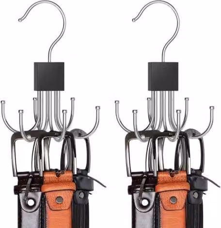 Juego de 2 percheros giratorios de 360 grados ULISEM para cinturones, corbatas y bufandas en metal color plata y multicolor