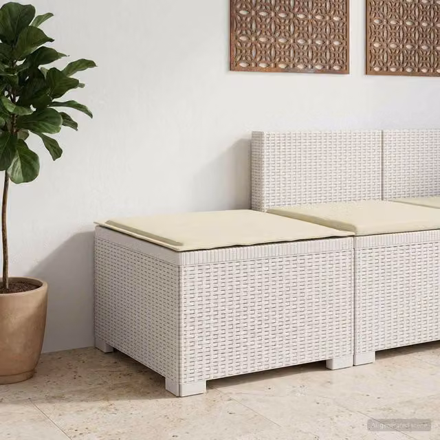 Sillón individual de jardín vidaXL con cojines, diseño de ratán sintético resistente a los rayos UV, color beige y blanco