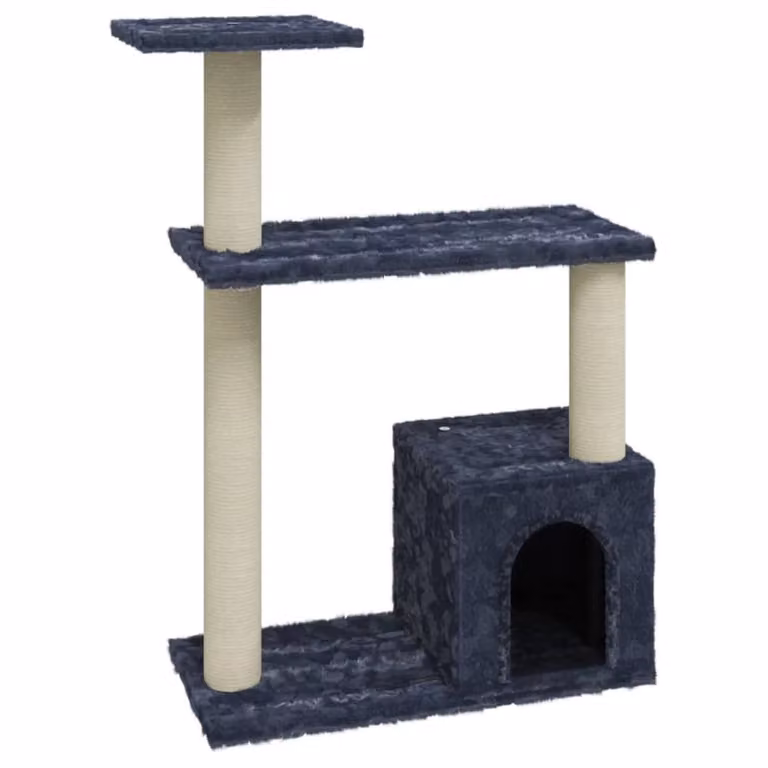 Rascador para gatos Maison Chic con cueva y postes de sisal en madera gris oscuro, Altura: 70 cm