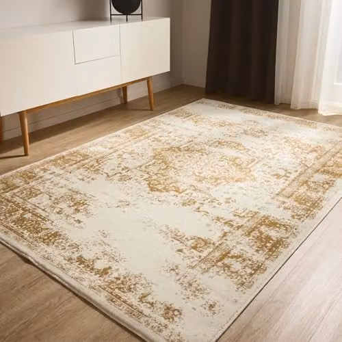 Alfombra de salón Benuta Basic Suki de estilo vintage oriental, rectangular, color crema y amarillo, An/P: 200 x 300 cm