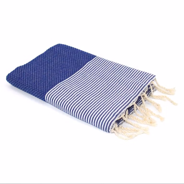 Juego de 2 fundas de almohada Febronie de algodón con diseño de panel de abeja en azul mediterráneo, 100 x 200 cm