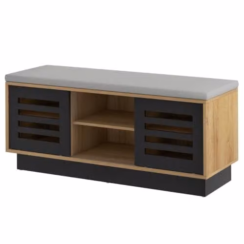 Banco de almacenamiento y zapatero multifunción Helloshop26 con asiento de tela, estilo retro en MDF color gris, An/P/Al: 99,5 x 34,5 x 46 cm