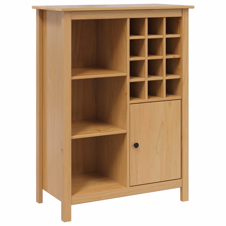Armario para vinos vidaXL HILL de madera de pino en color marrón miel con estante abierto y portabotellas, An: 79.5 cm, P: 40 cm, Al: 107.5 cm