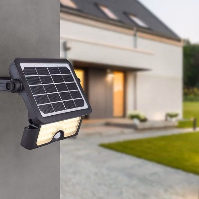 Foco solar Globo Lighting de 500lm con detector de movimiento y placa ajustable IP65 en color negro