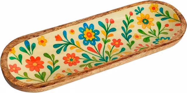 Bandeja de decoración floral Signes Grimalt en color amarillo y multicolor, An/P/Al: 30 x 10 x 2 cm