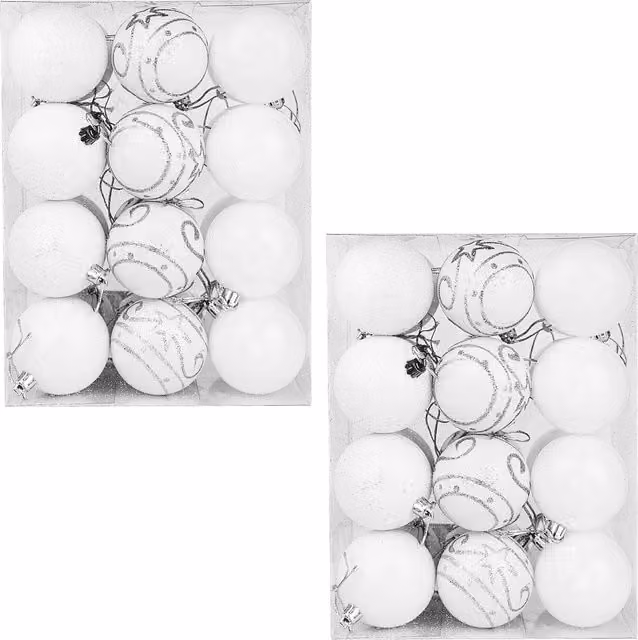 Set de 48 bolas de Navidad redondas de plástico blancas Casaria para colgar en tu árbol