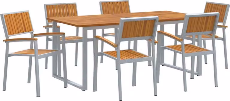 Conjunto de comedor de jardín Syfax de 7 piezas en madera de acacia y color gris