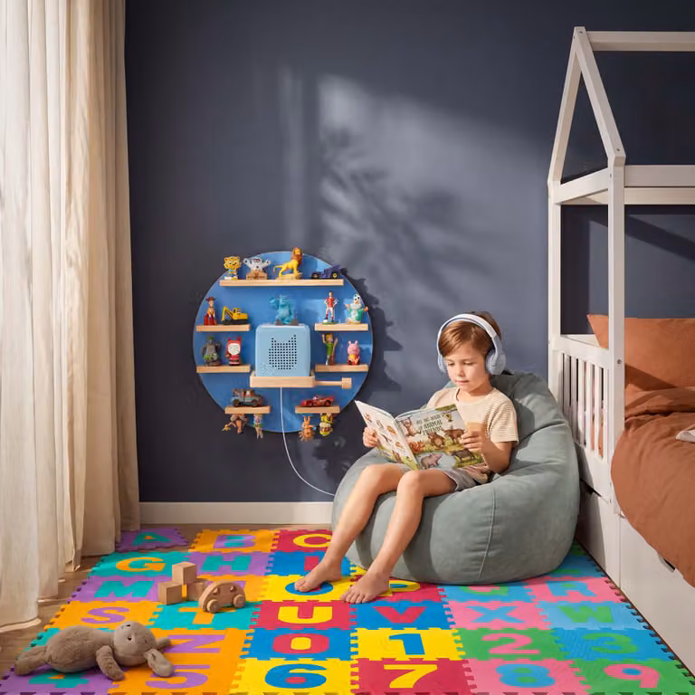 Estantería de pared TecTake para niños en azul, con compartimentos para figuras y fabricada en MDF y madera de pino