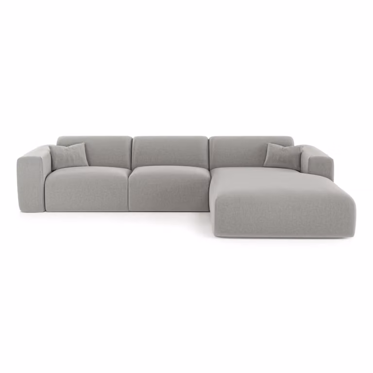 Sofá convertible en ángulo recto Sia Home de 5 plazas en tejido gris con función de cama y cojines incluidos, An/P/Al: 140 x 190 cm