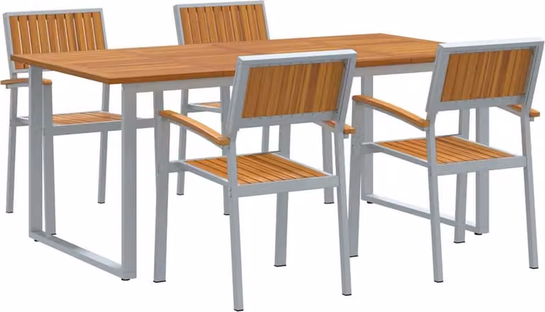 Conjunto de comedor de jardín Syfax de 5 piezas en madera de acacia y metal color gris