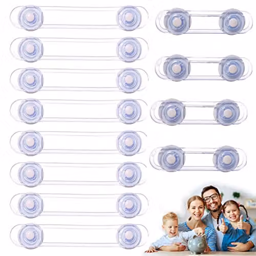 Pack de 12 cierres de seguridad Donola de plástico transparente para la protección de bebés y niños sin necesidad de taladrar