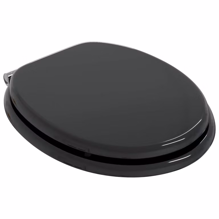 Set de 2 asientos de WC ovalados vidaXL en color negro mate con cierre suave y madera de ingeniería, An: 44 cm, P: 38 cm