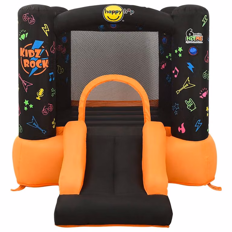 Castillo hinchable Happy Hop con tobogán, red de seguridad y efectos de luz y sonido, multicolor, PVC, An/P/Al: 280 x 210 x 170 cm
