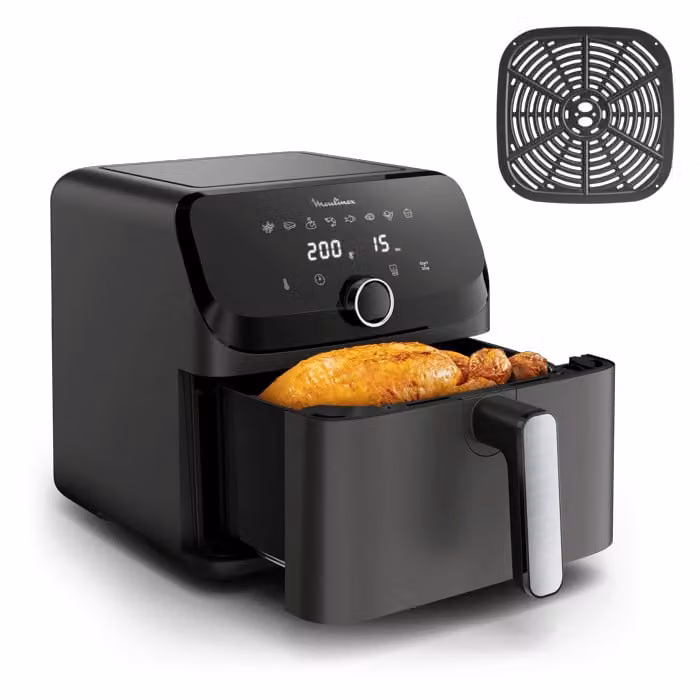 Freidora de aire Moulinex Easy Fry Mega de 7,5 l en gris carbón y negro con piezas aptas para lavavajillas