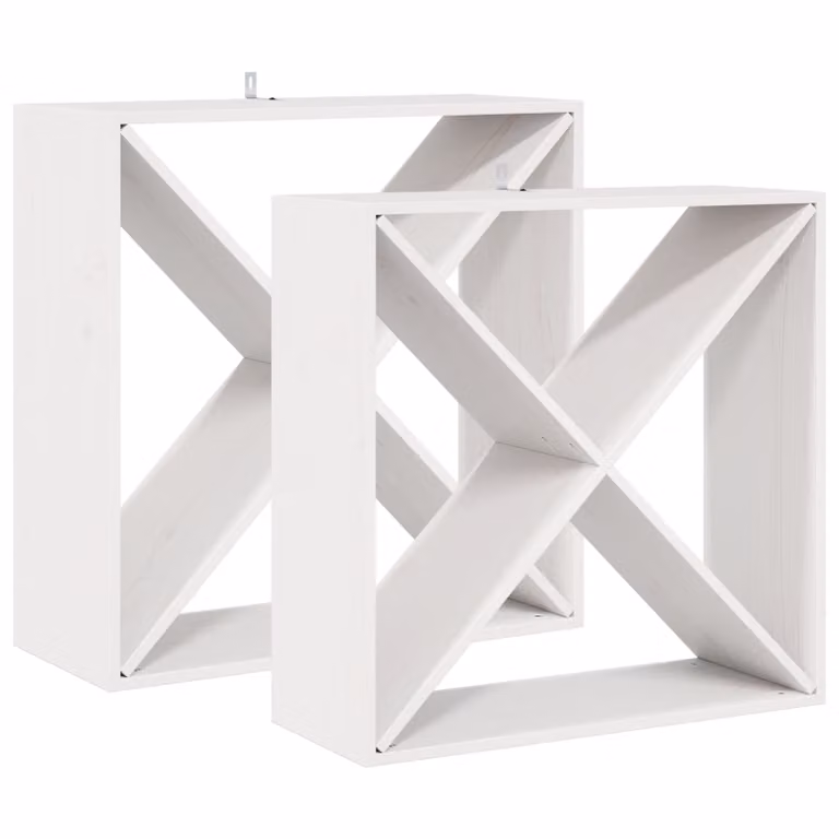 Set de 2 estantes para vino vidaXL de madera de pino macizo en color blanco, diseño minimalista y montaje en pared, An/P/Al: 62 x 25 x 62 cm