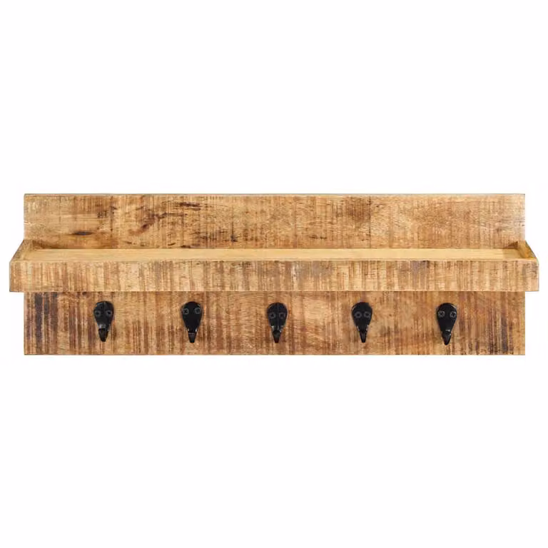 Perchero de pared de madera de mango sin tratar vidaXL, color marrón, An/P/Al: 60 x 20 x 15 cm