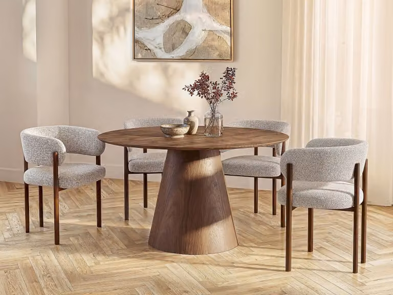 Mesa de comedor redonda Antaliza en MDF color nogal marrón mate, An/P/Al: 120 x 120 x 75,5 cm