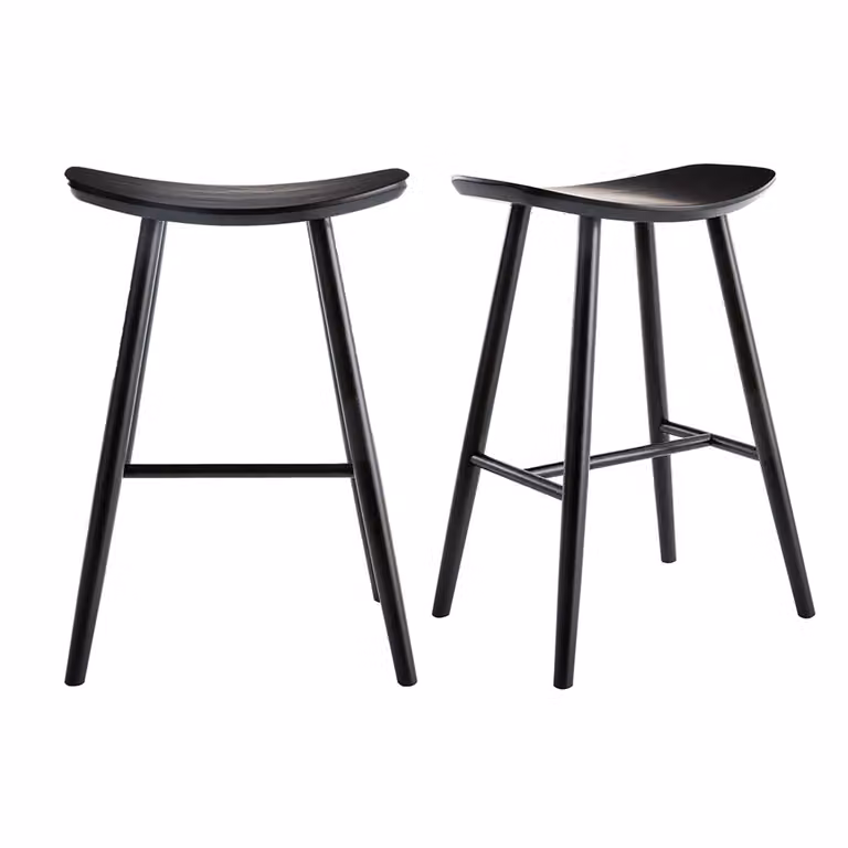 Pack de 2 taburetes de bar negros estilo vintage de DEMORY con estructura de madera y altura: 65 cm