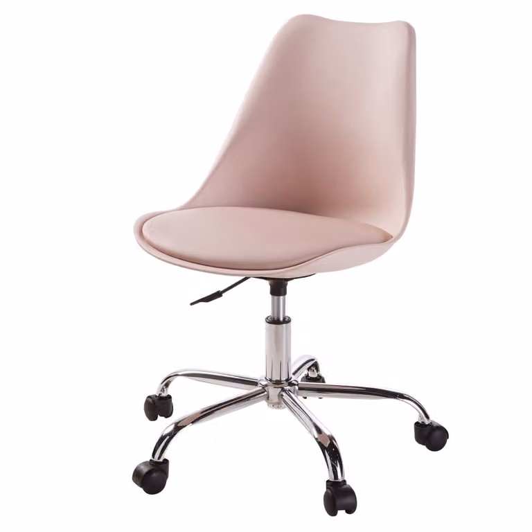 Silla de escritorio infantil Maisons du Monde en color rosa con ruedas y acabado en piel sintética