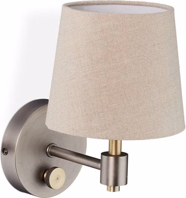 Aplique de pared vintage regulable Relaxdays con pantalla de tela y casquillo E14, An/P/Al: 23 x 15 x 21 cm, beige/plateado