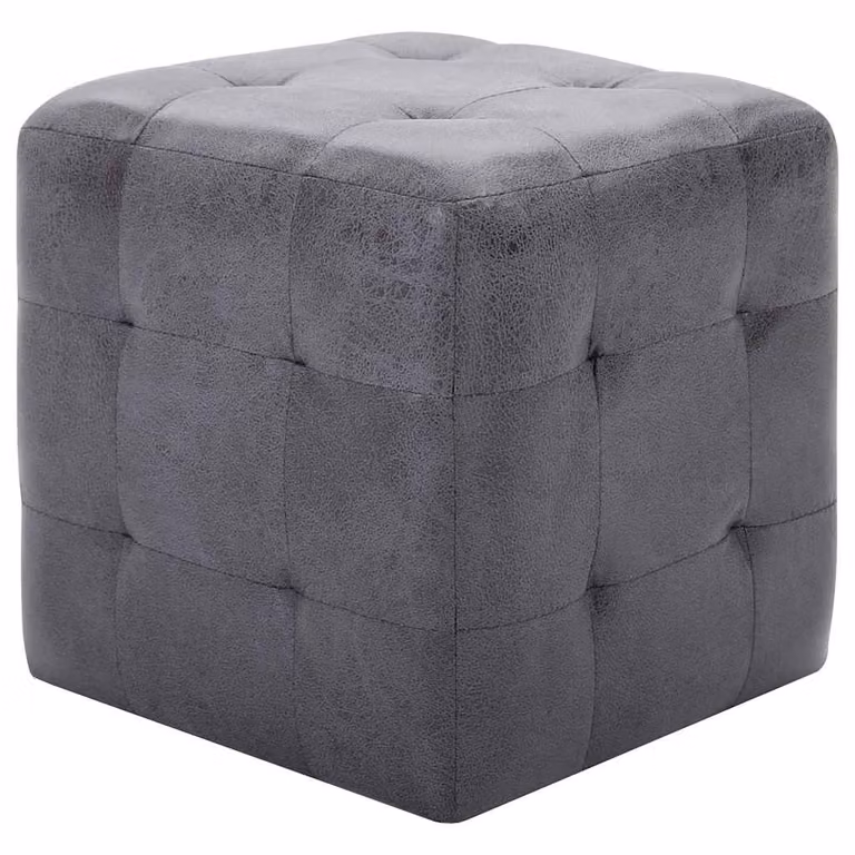 Set de 2 pufs vidaXL de piel de ante artificial gris, diseño moderno en forma de cubo, An/P/Al: 30 x 30 x 30 cm