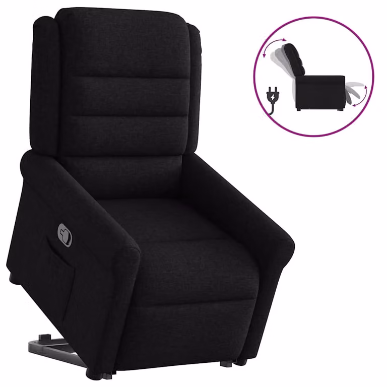 Sillón reclinable elevable vidaXL en tela negro para mayores con reposabrazos