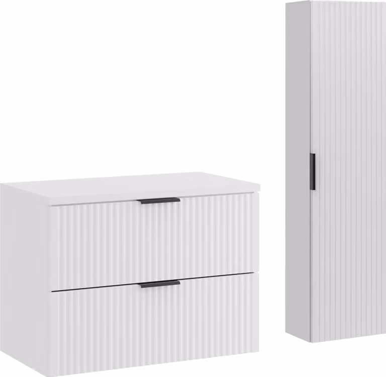 Conjunto de baño moderno DMK con mueble con encimera y armario alto, color blanco mate, An/P/Al: 80 x 46 x 140 cm