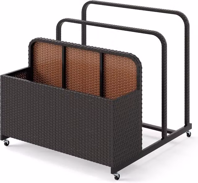 Cesta de almacenamiento para piscina con ruedas NORTHIX de ratán PE y 2 compartimentos en marrón y multicolor