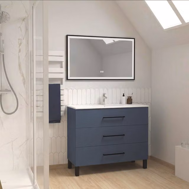 Mueble de baño Monaco de Ondee en color azul y negro con tiradores negros y acabado mate