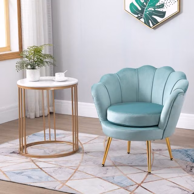 Sillón de terciopelo de diseño vintage PZCC para dormitorio o salón, An/P/Al: 76 x 67 x 74 cm, azul o verde