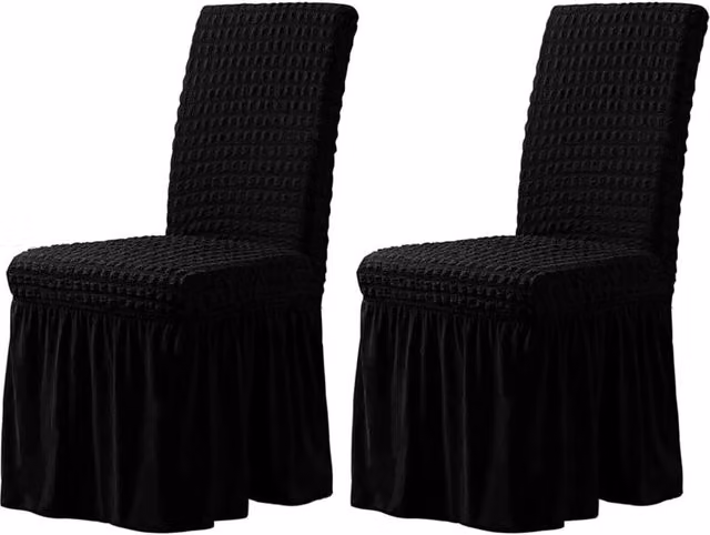 Juego de 2 fundas elásticas de seersucker con faldón XISRENS para sillas de comedor, color negro