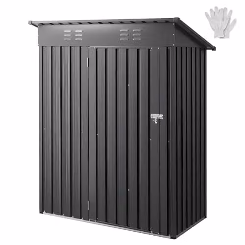 Caseta de jardín metálica VEVOR en gris con puerta con cerradura y ventilación lateral, An/P/Al: 153.3 x 87.6 x 181.5 cm