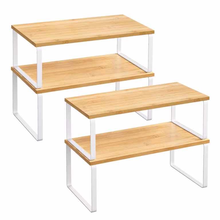 Juego de 4 organizadores de cocina Songmics apilables y expandibles de metal y bambú en color blanco y beige