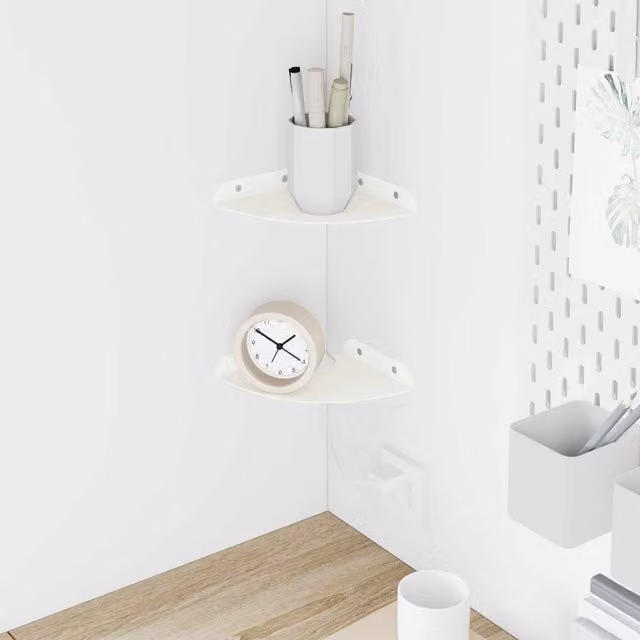 Set de 2 estantes flotantes de esquina vidaXL en metal blanco mate An/P/Al: 15 x 15 x 2 cm
