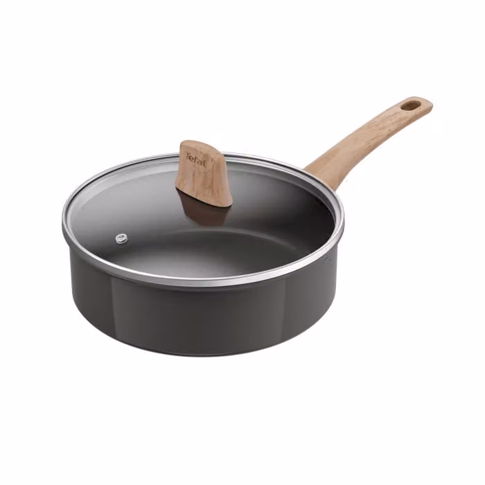 Sartén guisera Tefal Renew de 24 cm con tapa de cristal, revestimiento cerámico antiadherente y cuerpo de aluminio reciclado, compatible con inducción, color gris