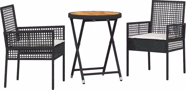 Juego de bistro para jardín y terraza SYFAX de 3 piezas en ratán sintético y madera de acacia color negro y marrón