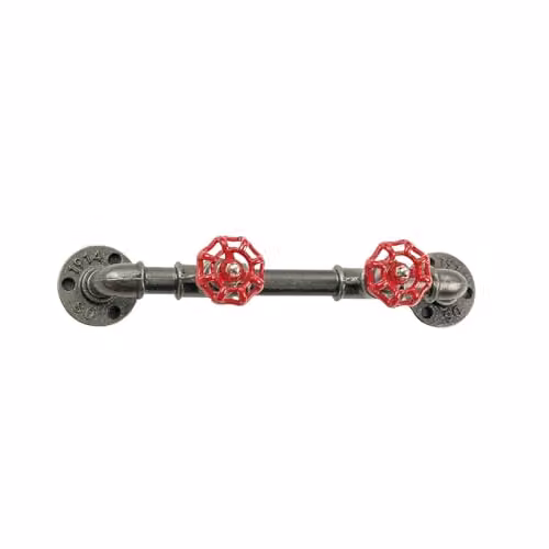 Perchero de pared Home Invasion de hierro lacado rojo con 2 volantes y ganchos distribuidos, An/P/Al: 39.5 x 6.5 x 13 cm