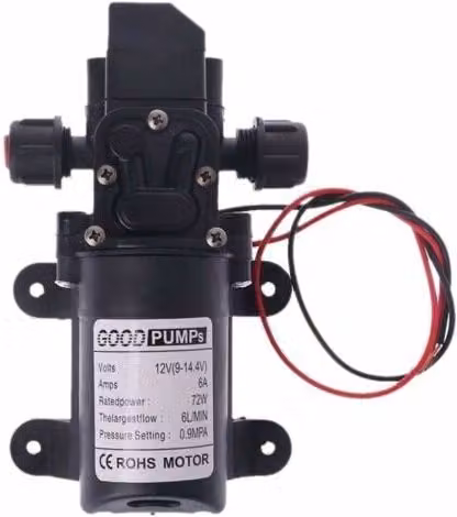 Bomba de agua de alta presión de diafragma con cebador ULISEM de 12 V CC, 70 W, 6 L/min, color negro y acero inoxidable