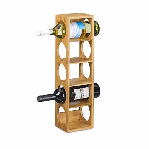 Botellero de vino Relaxdays con 5 baldas de bambú en color marrón, An/P/Al: 53 x 14 x 12 cm