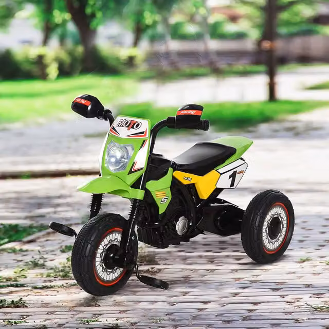 Triciclo infantil de motocross PZCC con efectos musicales, luminosos y caja de almacenamiento, color verde