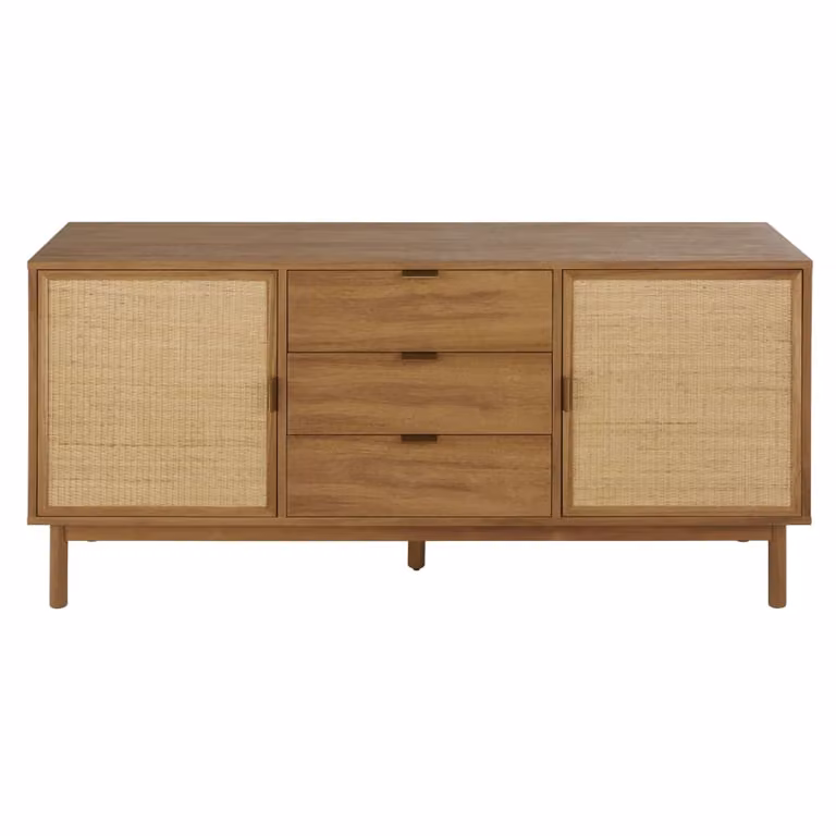 Aparador de acacia y ratán Maisons du Monde en color beige y marrón de 154 cm